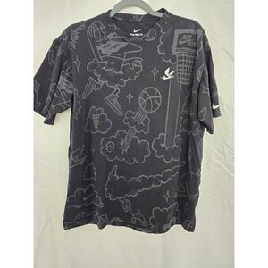NIKE Men's Graphic Tee Loose Fit Black Basketball Print T Shirt Size Medium‎